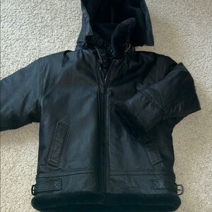 Wilda Black Hooded leather/ shearling Jacket for Kids M